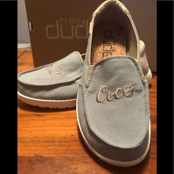 Hey Dude loafers, Size 7, light blue with gold stitching. - Picture 5 of 7